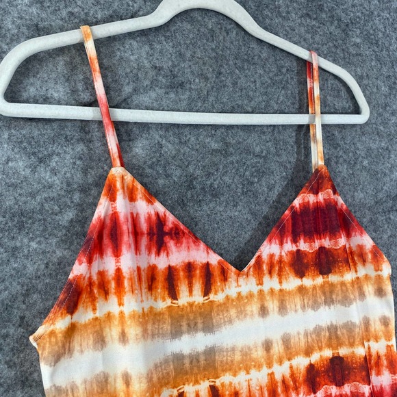 Zara Midi Dress Medium Red Orange Tie Dye Slip Sundress - Picture 6 of 13